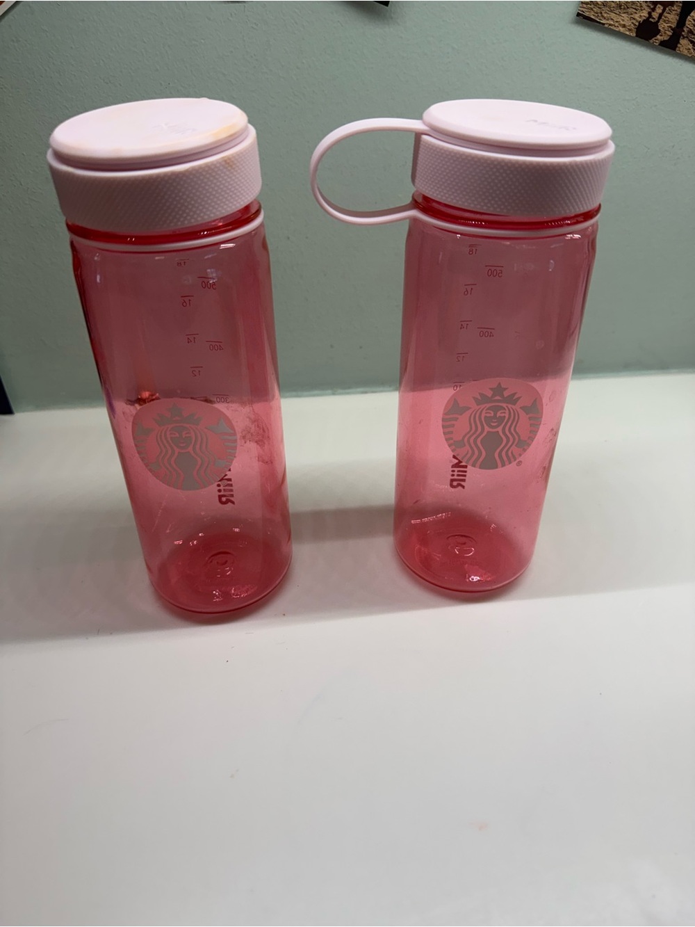 Starbucks Pink Transparent Reusable Bottles with White Caps